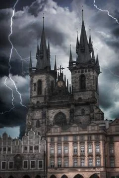 Heavy thunderstorm with lightning. Stock Photos