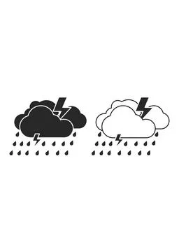 Heavy Thunderstorm with Rain Clouds and Lightning Bolt Vector Illustration Se Stock Illustration