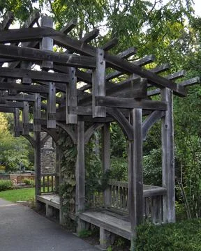 Heavy Timber Arbor Structure at the North Carolina Arboretum Stock Photos