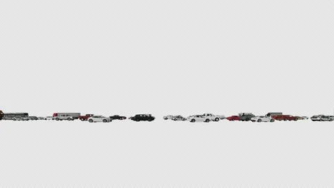 Heavy Traffic Of 3D Cars, Side View 4K Alpha Channel Video stock 150211253