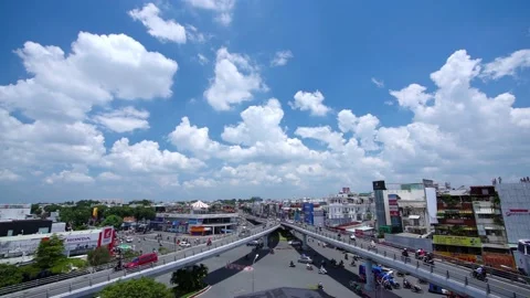 Heavy traffic around the roundabout on the Go Vap intersection Stock Footage 209183604