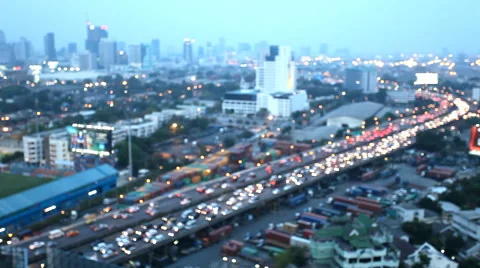 Heavy traffic background out of focus, Light bokeh, Bangkok Thailand Stock Footage 63642853
