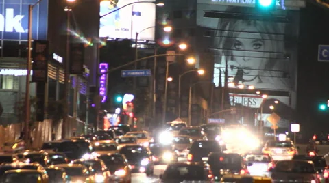HEAVY TRAFFIC ON BOULEVARD AT NIGHT Stock Footage 5298256