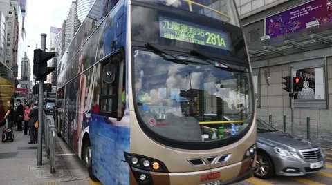 Heavy traffic buses and trams in the central streets of the metropolis, Hong Kon Stock Footage 50587994