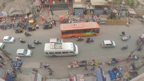 Heavy traffic on a busy main road in the Guwahati city top view. Stock Footage 237727427