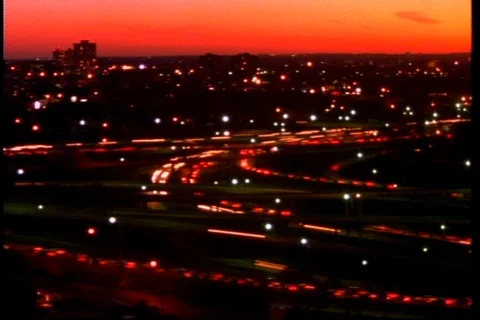 Heavy traffic, down at freeway interchange streaks Stock Footage 121860303