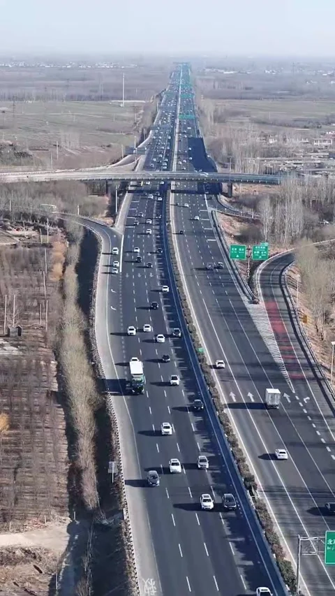 Heavy Traffic Flow on Modern Multi-lane Highway in China Stock Footage 330098860