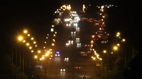 Heavy traffic on the freeway at night Stock Footage 40483909