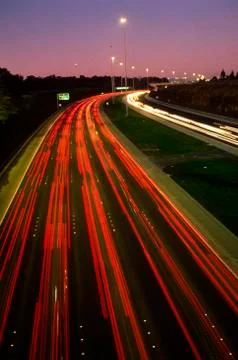 Heavy Traffic on Freeway at Sunset, Eastern Freeway, Melbourne, Australia Stock Photos