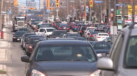 Heavy traffic gridlock in the city streets of Toronto Stock Footage 49686519