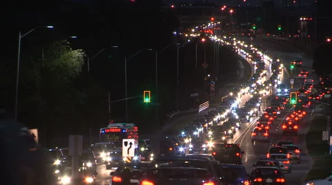 Heavy traffic gridlock at night Stock Footage 69003999