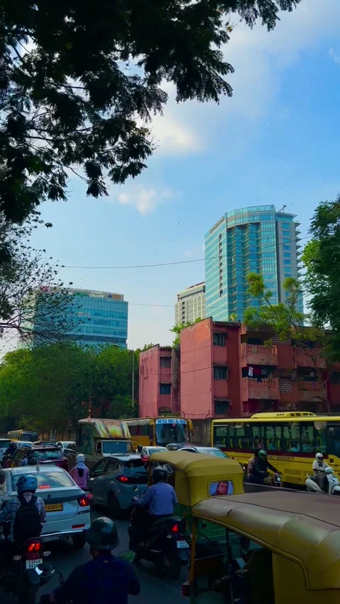 Heavy traffic jam on a busy road in Mumbai India with cars and buses Video stock 344093553