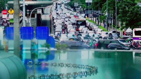 Heavy traffic jam on MH Thamrin Street Stock Footage 329829475