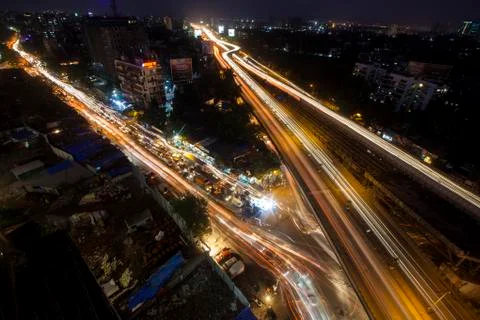 Heavy traffic jam seen on Eastern Express Highway due to Amar Mahal flyover s 스톡 사진