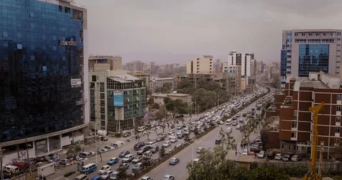 Heavy Traffic Moving Through Downtown Addis Ababa, Ethiopia Stock Footage 128065566