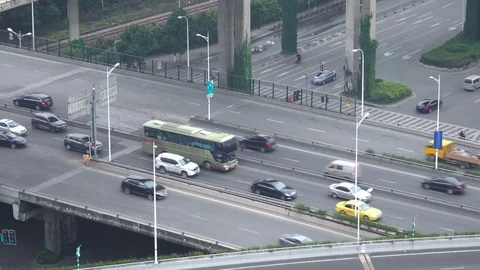 Heavy traffic on Nanjing Highway Interchange, China, Asia Stock-Footage 75504644