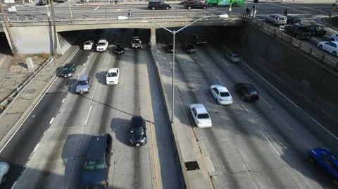 Heavy Traffic on Overpass on the 101 Freeway in Downtown Los Angeles Stock Footage 10884314