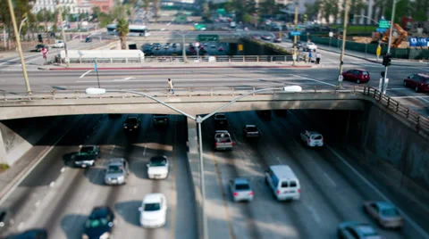 Heavy Traffic on Overpass on the 101 Freeway in Downtown Los Angeles - 4K Stock Footage 32705464