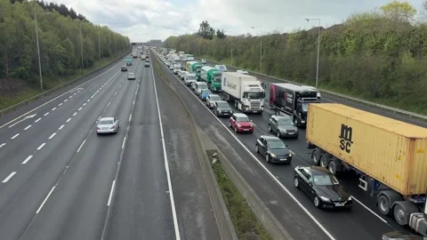 Heavy traffic queues on M50 northbound near Dublin as vehicles take part ... Stock Footage 332417013