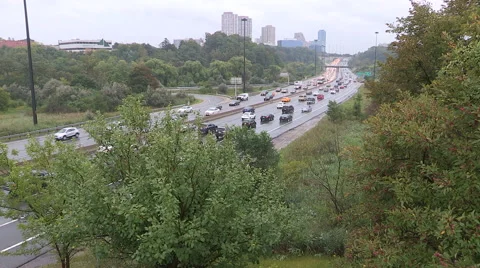 Heavy traffic in the rain on Don Valley parkway Stock Footage