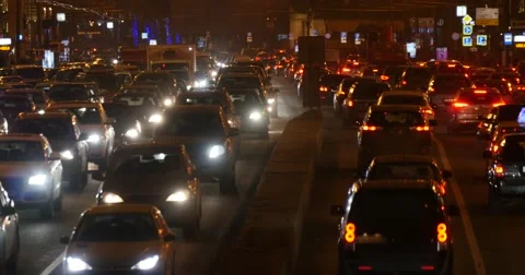 Heavy traffic on the road at night Stock Footage 64060129