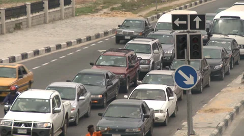 Heavy traffic stop start queuing, Nigeria Stock Footage 38386507