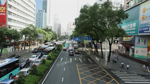 Heavy traffic at streets of Shenzhen, China Stock Footage 87437053
