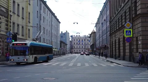 Heavy Traffic at Suvorovsky Prospekt, Saint Petersburg Stock Footage 45893161