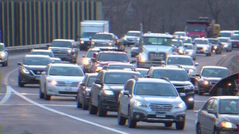 Heavy traffic as viewed on a scan line TV Stock Footage 72280844