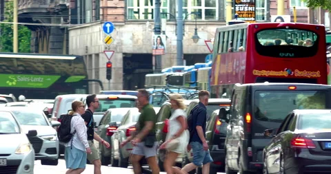 Heavy transportation traffic during rush hour on the street of Budapest, Hungary Stock Footage 276574655