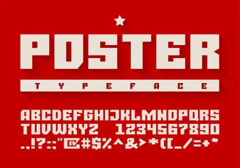 Heavy typeface. Uppercase letters, numbers and symbols Illustration
