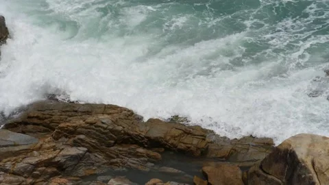 Heavy wave breaking in slow motion Stock Footage 144238615