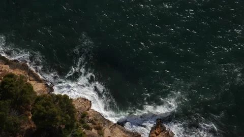 Heavy Waves Ocean Aerial from Benidorm, Spain Stock Footage 199418756