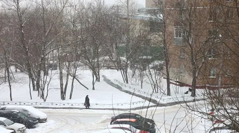 Heavy winter snowfall in the  city Stock Footage 48918834