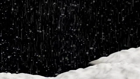 Heavy winter snowfall falling over pristine white snow drifts against deep dark Video stock 343842439