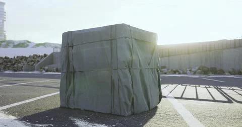 Heavy wrapped object on a parking lot illuminated by sunlight Illustration