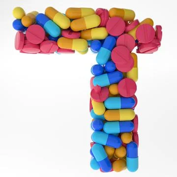 Hebrew Letter Dalet made of various colorful pills and tablets. 3d illustration Stock Illustration