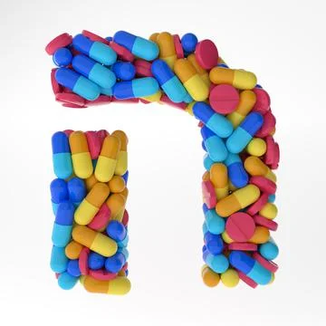 Hebrew Letter He made of various colorful pills and tablets. 3d illustration Stock Illustration