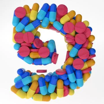 Hebrew Letter Pe made of various colorful pills and tablets. 3d illustration Stock Illustration