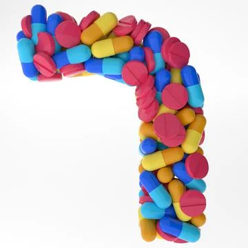 Hebrew Letter Resh made of various colorful pills and tablets. 3d illustration Stock Illustration