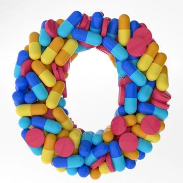 Hebrew Letter Samech made of various colorful pills and tablets. 3d illustration Stock Illustration