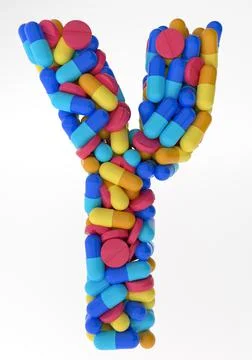 Hebrew Letter Tsadik soffit made of various colorful pills and tablets. 3d Stock Illustration