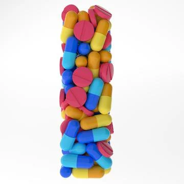 Hebrew Letter Vav made of various colorful pills and tablets. 3d illustration Stock Illustration