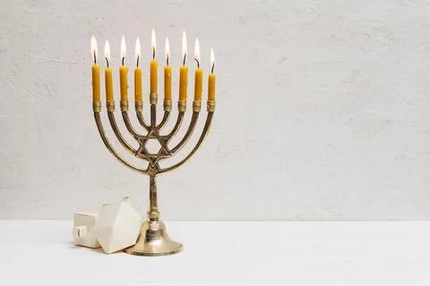 Hebrew menorah with candles burning Resolution and high quality beautiful photo Stock Photos