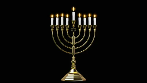 Hebrew Menorah of Hanukkah. 3D render Stock Footage 163421176