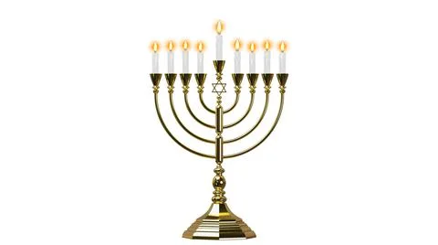 Hebrew Menorah of Hanukkah. 3D render Stock Illustration