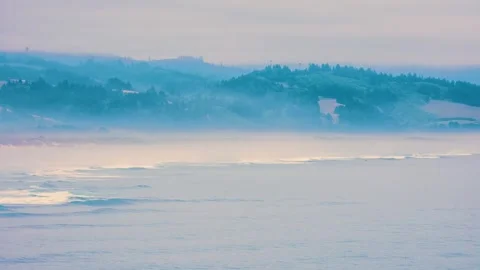 Heceta Head Lighthouse Area, Oregon Coast, USA, Misty Morning Seascape Stock Footage 326708565