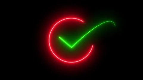 Heck mark animation icon on black background, Neon check mark, tick shape. .. Stock Footage 310417077