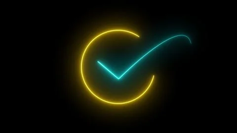 Heck mark animation icon on black background, Neon check mark, tick shape. .. Stock Footage 310417087
