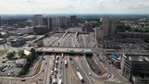 Hectic interstate traffic pattern in New Jersey, USA Stock Footage 248053928